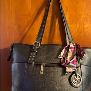 Michael Kors metallic Tote with Patterned Scarf